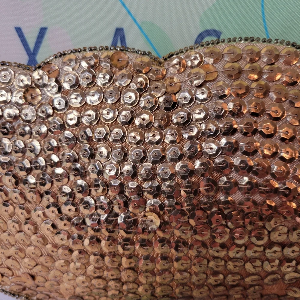 Vintage 1950s Gold Sequin Clutch Bag Purse - Picture 6 of 12